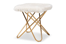 Load image into Gallery viewer, Baxton Studio Valle Glam and Luxe White Faux Fur Upholstered Gold Finished Metal Ottoman
