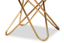 Load image into Gallery viewer, Baxton Studio Valle Glam and Luxe White Faux Fur Upholstered Gold Finished Metal Ottoman
