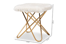 Load image into Gallery viewer, Baxton Studio Valle Glam and Luxe White Faux Fur Upholstered Gold Finished Metal Ottoman
