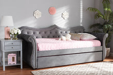 Load image into Gallery viewer, Baxton Studio Abbie Traditional and Transitional Grey Velvet Fabric Upholstered and Crystal Tufted Twin Size Daybed with Trundle
