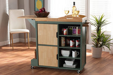 Load image into Gallery viewer, Baxton Studio Dorthy Coastal and Farmhouse Two-tone Dark Green and Natural Wood Kitchen Storage Cart
