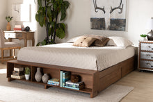 Load image into Gallery viewer, Baxton Studio Arthur Modern Rustic Ash Walnut Brown Finished Wood Queen Size Platform Bed with Built-In Shelves
