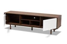 Load image into Gallery viewer, Baxton Studio Meike Mid-Century Modern Two-Tone Walnut Brown and White Finished Wood TV Stand

