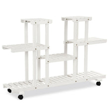 Load image into Gallery viewer, 4-Tier Wood Casters Rolling Shelf Plant Stand
