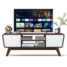 Load image into Gallery viewer, Mid Century TV Stand for TVs up to 55 Inch Media Console Table Sliding Door-Walnut
