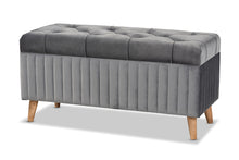 Load image into Gallery viewer, Baxton Studio Hanley Modern and Contemporary Grey Velvet Fabric Upholstered and Walnut Brown Finished Wood Storage Ottoman
