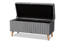 Load image into Gallery viewer, Baxton Studio Hanley Modern and Contemporary Grey Velvet Fabric Upholstered and Walnut Brown Finished Wood Storage Ottoman
