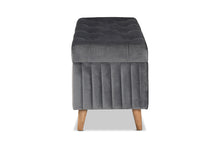 Load image into Gallery viewer, Baxton Studio Hanley Modern and Contemporary Grey Velvet Fabric Upholstered and Walnut Brown Finished Wood Storage Ottoman
