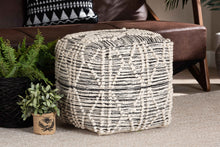 Load image into Gallery viewer, Baxton Studio Sentir Modern and Contemporary Moroccan Inspired Ivory and Black Handwoven Wool Blend Pouf Ottoman
