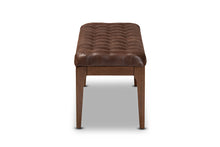 Load image into Gallery viewer, Baxton Studio Walsh Mid-Century Modern Dark Brown Leather-Effect Polyester Fabric Upholstered and Walnut Brown Finished Wood Dining Bench
