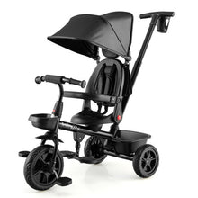 Load image into Gallery viewer, 4-in-1 Reversible Toddler Tricycle with Height Adjustable Push Handle-Black
