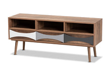 Load image into Gallery viewer, Baxton Studio Leane Modern and Contemporary Natural Brown Finished and Multi-Colored Wood 3-Drawer TV Stand
