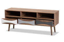 Load image into Gallery viewer, Baxton Studio Leane Modern and Contemporary Natural Brown Finished and Multi-Colored Wood 3-Drawer TV Stand

