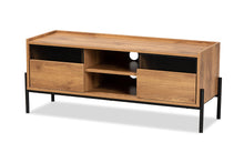 Load image into Gallery viewer, Baxton Studio Tasman Modern and Contemporary Industrial Natural Brown Finished Wood and Black Metal 2-Door TV Stand
