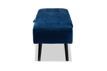 Load image into Gallery viewer, Baxton Studio Caine Modern and Contemporary Navy Blue Velvet Fabric Upholstered and Dark Brown Finished Wood Storage Bench
