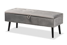 Load image into Gallery viewer, Baxton Studio Caine Modern and Contemporary Grey Velvet Fabric Upholstered and Dark Brown Finished Wood Storage Bench
