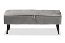 Load image into Gallery viewer, Baxton Studio Caine Modern and Contemporary Grey Velvet Fabric Upholstered and Dark Brown Finished Wood Storage Bench
