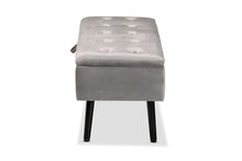 Load image into Gallery viewer, Baxton Studio Caine Modern and Contemporary Grey Velvet Fabric Upholstered and Dark Brown Finished Wood Storage Bench
