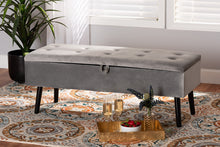 Load image into Gallery viewer, Baxton Studio Caine Modern and Contemporary Grey Velvet Fabric Upholstered and Dark Brown Finished Wood Storage Bench
