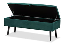 Load image into Gallery viewer, Baxton Studio Caine Modern and Contemporary Green Velvet Fabric Upholstered and Dark Brown Finished Wood Storage Bench
