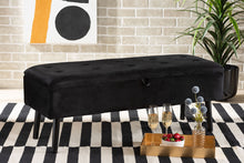 Load image into Gallery viewer, Baxton Studio Caine Modern and Contemporary Black Velvet Fabric Upholstered and Dark Brown Finished Wood Storage Bench
