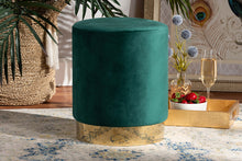 Load image into Gallery viewer, Baxton Studio Chaela Contemporary Glam and Luxe Green Velvet Fabric Upholstered and Gold Finished Metal Ottoman
