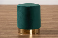 Load image into Gallery viewer, Baxton Studio Chaela Contemporary Glam and Luxe Green Velvet Fabric Upholstered and Gold Finished Metal Ottoman
