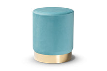 Load image into Gallery viewer, Baxton Studio Chaela Contemporary Glam and Luxe Sky Blue Velvet Fabric Upholstered and Gold Finished Metal Ottoman
