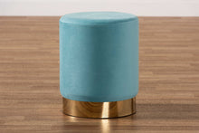 Load image into Gallery viewer, Baxton Studio Chaela Contemporary Glam and Luxe Sky Blue Velvet Fabric Upholstered and Gold Finished Metal Ottoman
