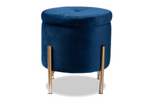 Load image into Gallery viewer, Baxton Studio Malina Contemporary Glam and Luxe Navy Blue Velvet Fabric Upholstered and Gold Finished Metal Storage Ottoman
