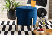 Load image into Gallery viewer, Baxton Studio Malina Contemporary Glam and Luxe Navy Blue Velvet Fabric Upholstered and Gold Finished Metal Storage Ottoman
