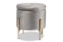 Load image into Gallery viewer, Baxton Studio Malina Contemporary Glam and Luxe Grey Velvet Fabric Upholstered and Gold Finished Metal Storage Ottoman
