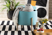 Load image into Gallery viewer, Baxton Studio Malina Contemporary Glam and Luxe Sky Blue Velvet Fabric Upholstered and Gold Finished Metal Storage Ottoman
