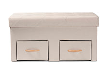 Load image into Gallery viewer, Baxton Studio Gerwin Modern and Contemporary Beige Fabric Upholstered and Oak Brown Finished Wood 2-Drawer Storage Ottoman
