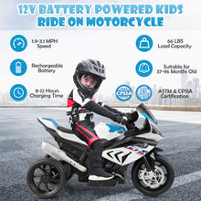 Load image into Gallery viewer, 12V Licensed BMW Kids Motorcycle Ride-On Toy for 37-96 Months Old Kids-White
