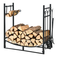 Load image into Gallery viewer, 30 Inch Firewood Rack with 4 Tool Set Kindling Holders for Indoor and Outdoor
