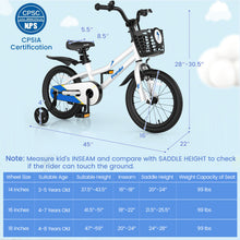 Load image into Gallery viewer, 16 Inch Kid's Bike with Removable Training Wheels-White
