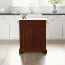 Load image into Gallery viewer, Alexandria Stone Top Portable Kitchen Island/Cart Mahogany/White
