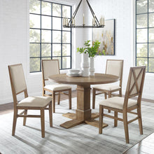 Load image into Gallery viewer, Joanna 5Pc Round Dining Set Rustic Brown /Creme - Round Table &amp; 4 Upholstered Back Chairs
