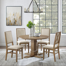 Load image into Gallery viewer, Joanna 5Pc Round Dining Set Rustic Brown /Creme - Round Table &amp; 4 Upholstered Back Chairs
