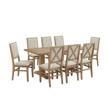 Load image into Gallery viewer, Joanna 9Pc Dining Set Rustic Brown /Creme - Table &amp; 8 Upholstered Back Chairs
