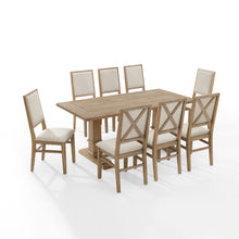 Load image into Gallery viewer, Joanna 9Pc Dining Set Rustic Brown /Creme - Table &amp; 8 Upholstered Back Chairs
