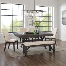 Load image into Gallery viewer, Hayden 6Pc Dining Set Slate/Cream - Table, Bench, &amp; 4 Upholstered Chairs
