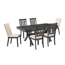 Load image into Gallery viewer, Hayden 7Pc Dining Set Slate/Cream - Table, 4 Slat Back Chairs, &amp; 2 Upholstered Chairs
