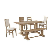 Load image into Gallery viewer, Joanna 6Pc Dining Set Rustic Brown - Table, Bench, 2 Ladder Back Chairs, &amp; 2 Upholstered Chairs
