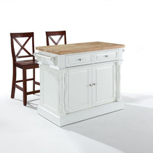 Load image into Gallery viewer, Oxford Kitchen Island W/X-Back Stools White - Kitchen Island, 2 Counter Height Bar Stools
