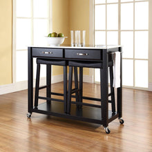 Load image into Gallery viewer, Stainless Steel Top Kitchen Prep Cart W/Uph Saddle Stools Black/Stainless Steel - Kitchen Island &amp; 2 Counter Stools
