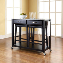Load image into Gallery viewer, Granite Top Kitchen Prep Cart W/Uph Saddle Stools Black/Gray - Kitchen Island &amp; 2 Counter Stools
