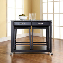 Load image into Gallery viewer, Granite Top Kitchen Prep Cart W/Uph Saddle Stools Black/Gray - Kitchen Island &amp; 2 Counter Stools
