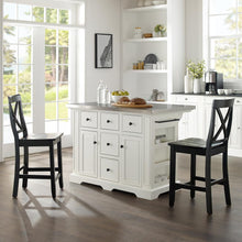 Load image into Gallery viewer, Julia Stainless Steel Top Island W/X-Back Stools White/Black - Island &amp; 2 Stools
